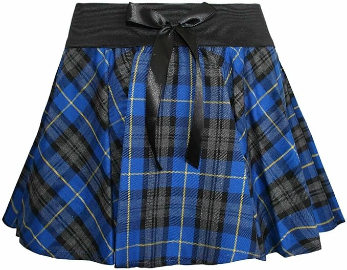 Girls Circular Kids Tartan Skirt Check Bow Detail Dance Mini Skirts 5-10 Years