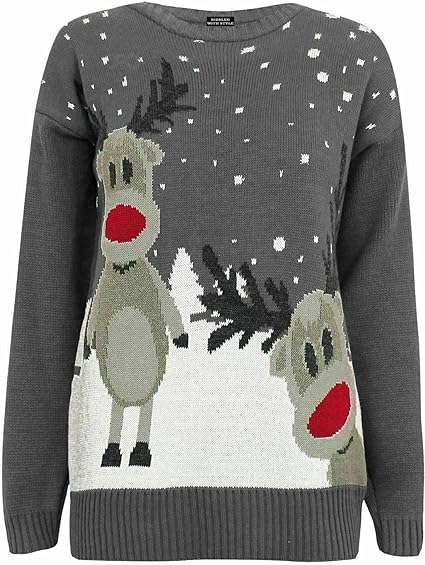 Unisex Twin Reindeer Novelty Sweater Jumper For Adult