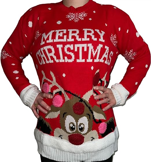 Unisex 3D Pom Pom Xmas Merry Christmas Novelty Sweater Jumper