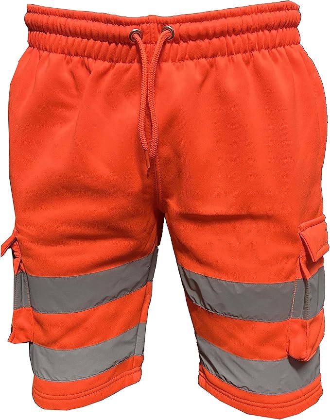 LUXE DIVA Hi Vis Shorts Work Wear Cargo Shorts Reflective Multi Pockets Super Soft Fleece S - 2XL