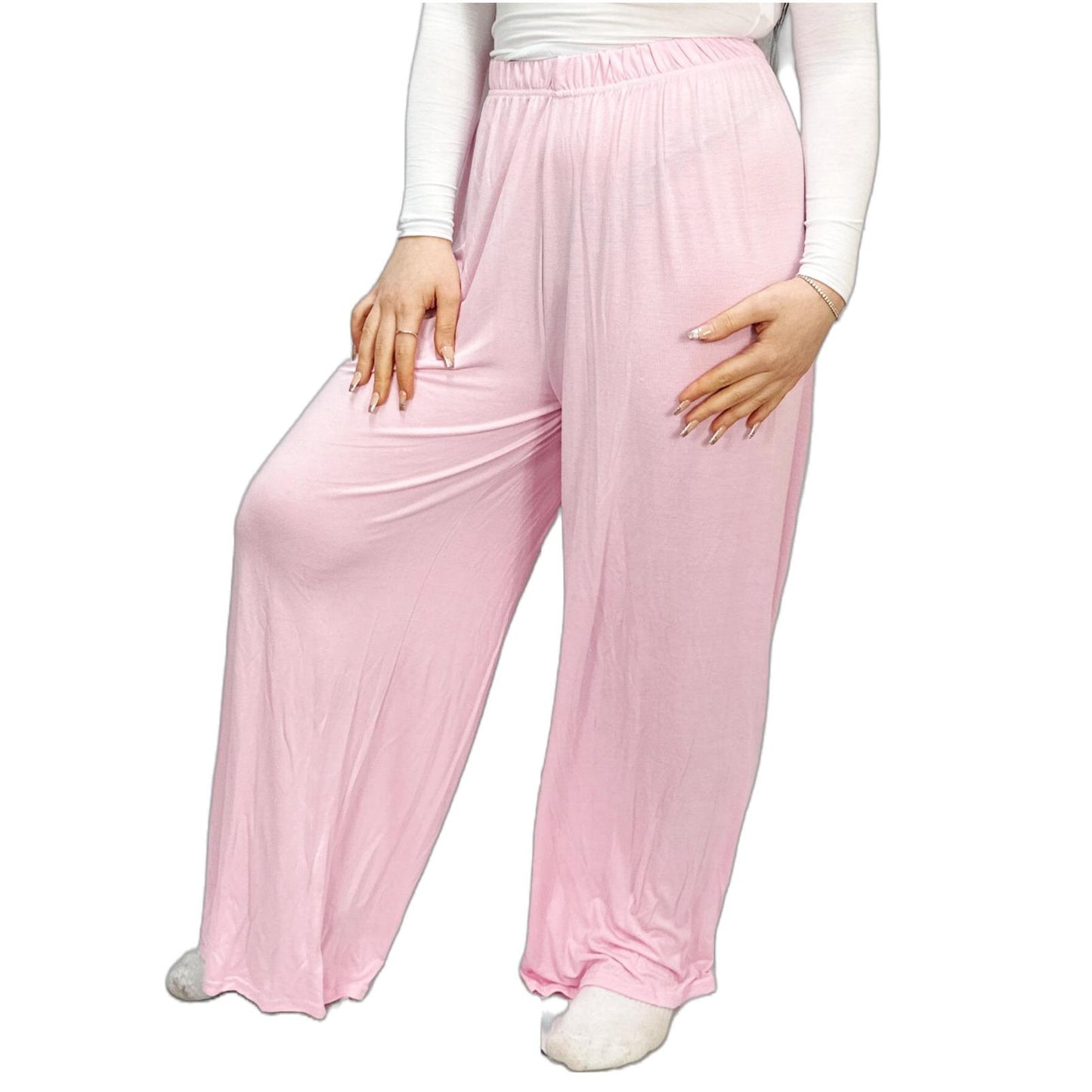 LUXE DIVA Ladies Palazzo Wide Leg Flared Elasticated Stretch Plus Size Plain Trousers 8-26