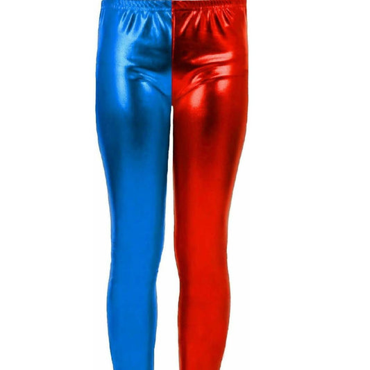 LUXE DIVA Ladies Girls Kids Halloween Costume Shiny Wet Look Jacket, Leggings, Pants Women Metallic Red & Blue Hot Sexy Shorts