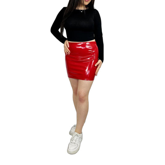 LUXE DIVA Mini Bodycon Mini Skirt Women Ladies High Waist Vinyl PVC Shiny wet Look 8-14