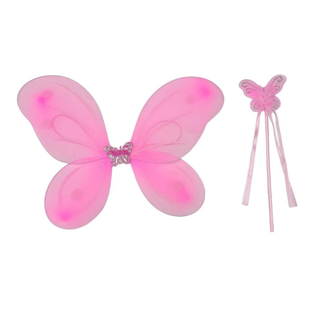 LUXE-DIVA Glitter Light Pink Fairy Wings With Wand For Kid's Fancy Dress-Halloween-Parties