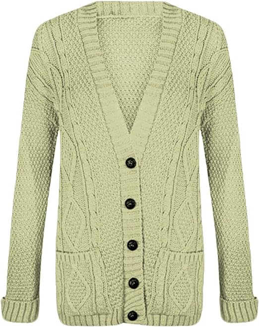 New Womens Everyday Long Sleeve Button Top Ladies Chunky Aran Cable Knit Grandad Cardigan UK Size 8-14