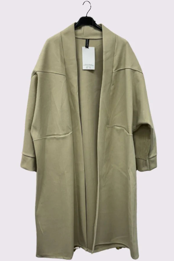 LUXE DIVA Plain Soft Feel Pockets Oversize  Longline Jacket