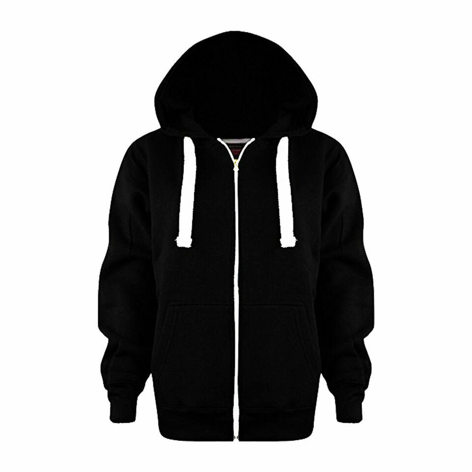 Girls Boys Children Fleece Plain Hoodie Top Kids Hooded Jacket Zip Up Warm Hoody 3-13 Years