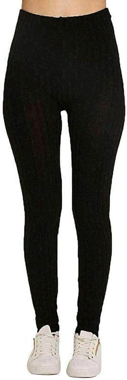 LUXE DIVA Ladies Chunky Cable Knitted Full Length Thick Leggings Women's Stretchy Pants Ladies Plain Warm Thick Chunky Cable Ladies Ribbed Knitted Leggings