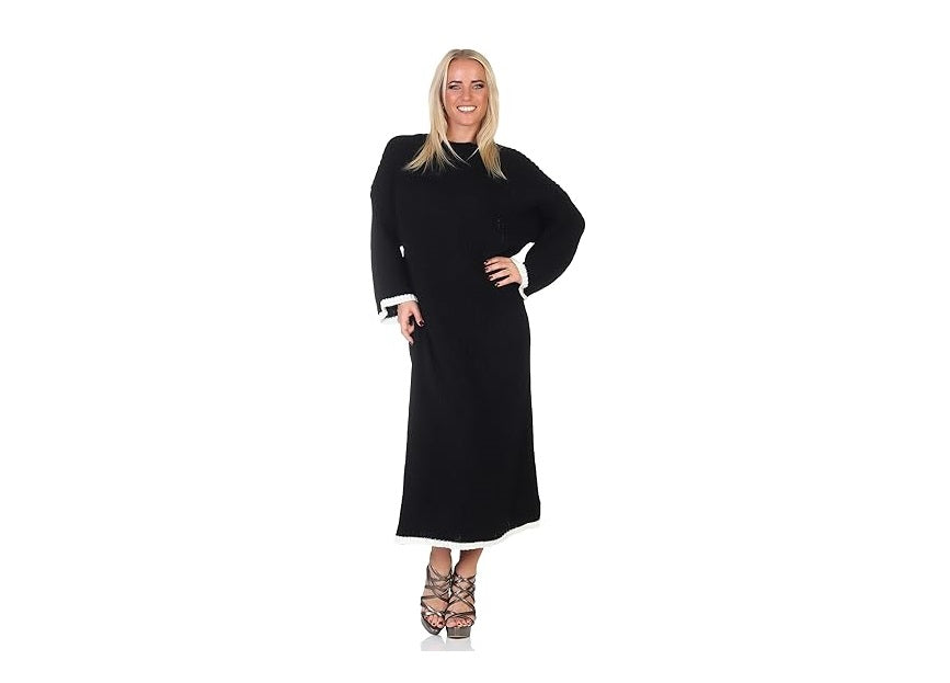 LUXE DIVA Women's Knitted Dress with Contrast Edge Knitted Dress Long