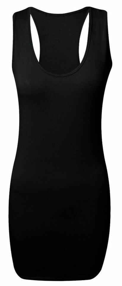 New Ladies Womens Long Racer Back Bodycon Muscle Vest Top Gym Top 8-26