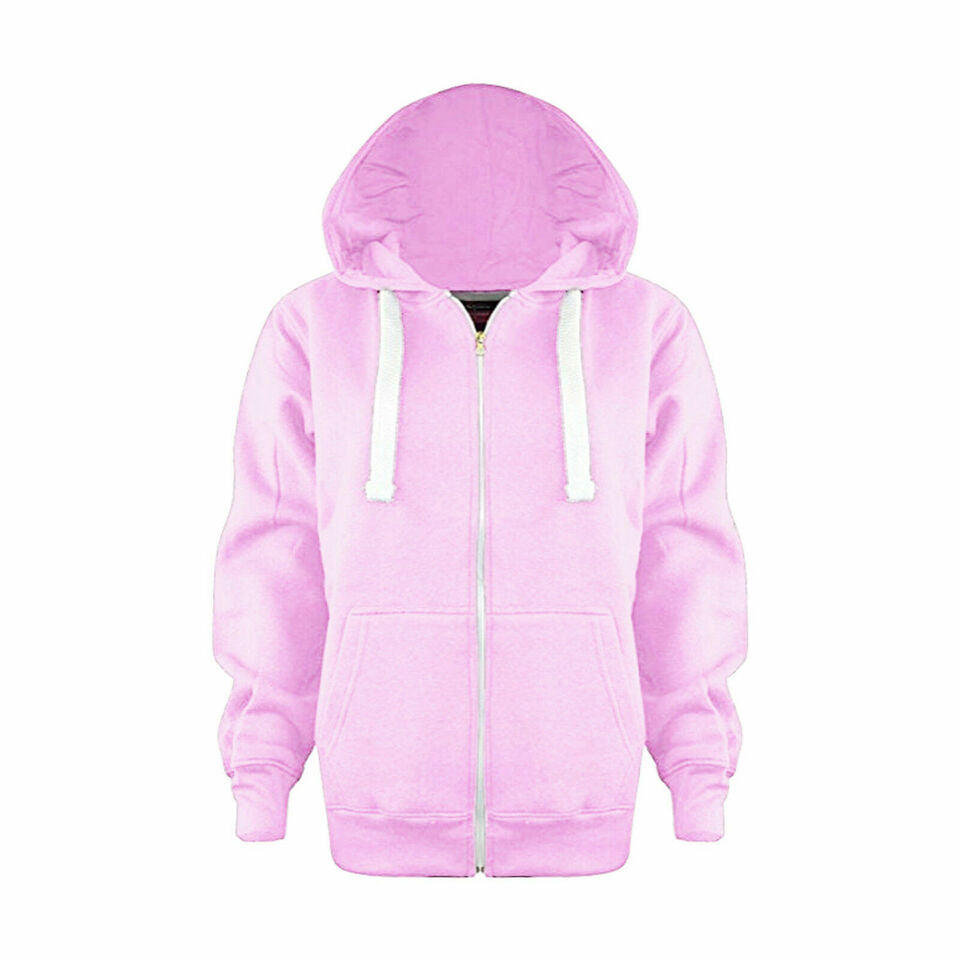 Ladies Plain Colour Hoodie Womens Fleece Hooded Top Zip Zipper Hoodie Sweatshirt Available in 22 Colours Plus Sizes 2XL-5XL