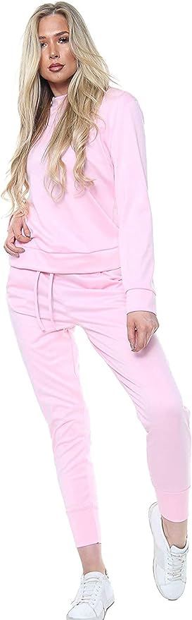 Womens Long Sleeve Loungewear Ladies Two Piece Co ord Set Tracksuit Ladies Crew Neck Sweatshirt and Drawstring Baggy Jogger Pant