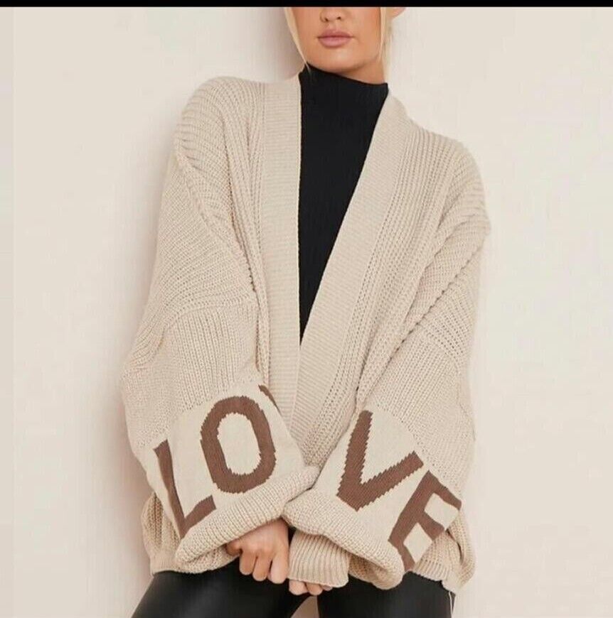 New Women Ladies Love Knitted Open Balloon Sleeve Cropped Cardigan