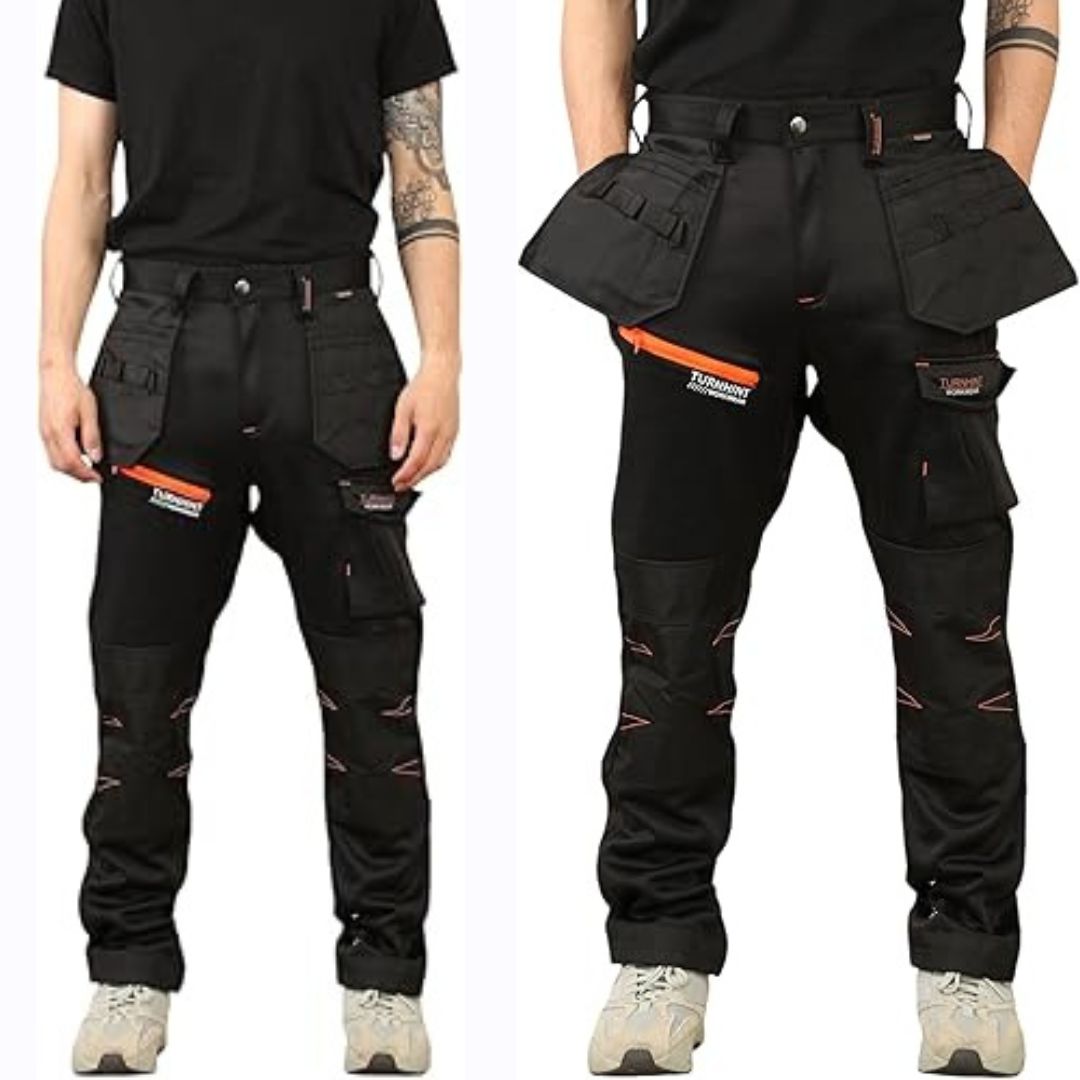 LUXE DIVA Men's Waterproof Softshell Cargo Trouser with Multi Zip Pockets Durable Safety Outdoor Work Wear Bottom Pants