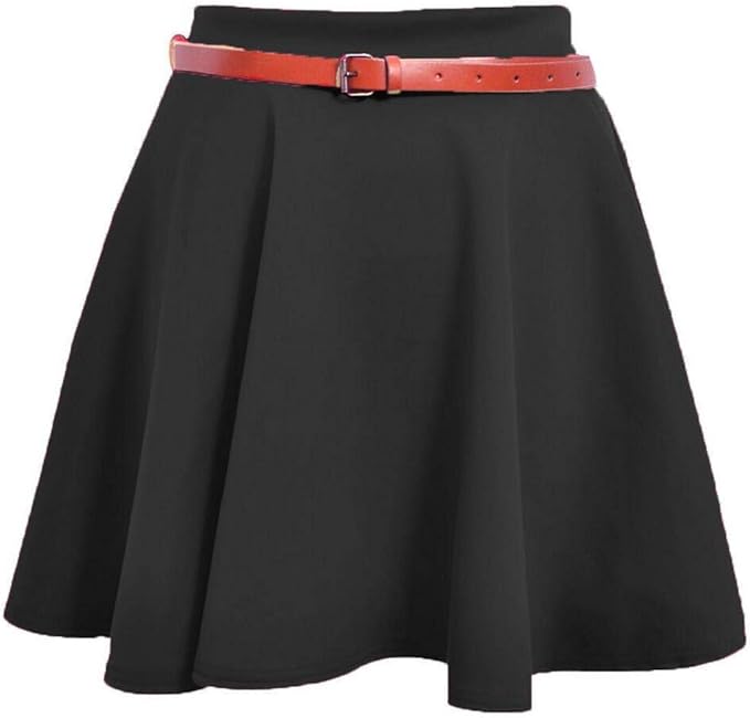 LUXE DIVA Womens Plus Belted Skater Skirt Ladies Short Flared Flippy Ponte Mini Party Skirt 6-20