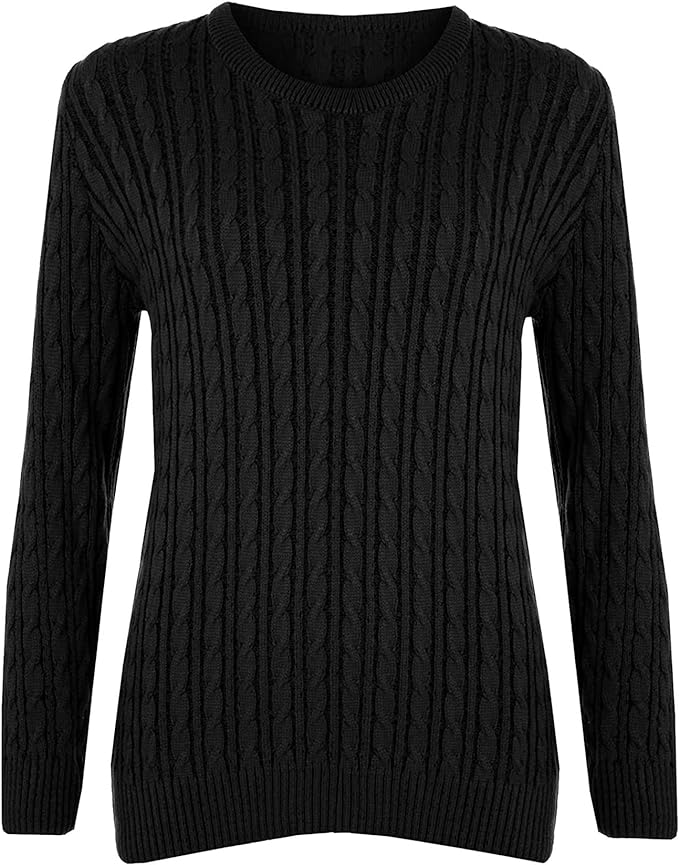 Ladies Long Sleeve Round Neck Knitted Cable Women’s Jumper Knitted Sweater Pull Over Jumper Top Knit Warm Winter Chunky Everyday Casual Pullover Plain Tops Sizes 8-26