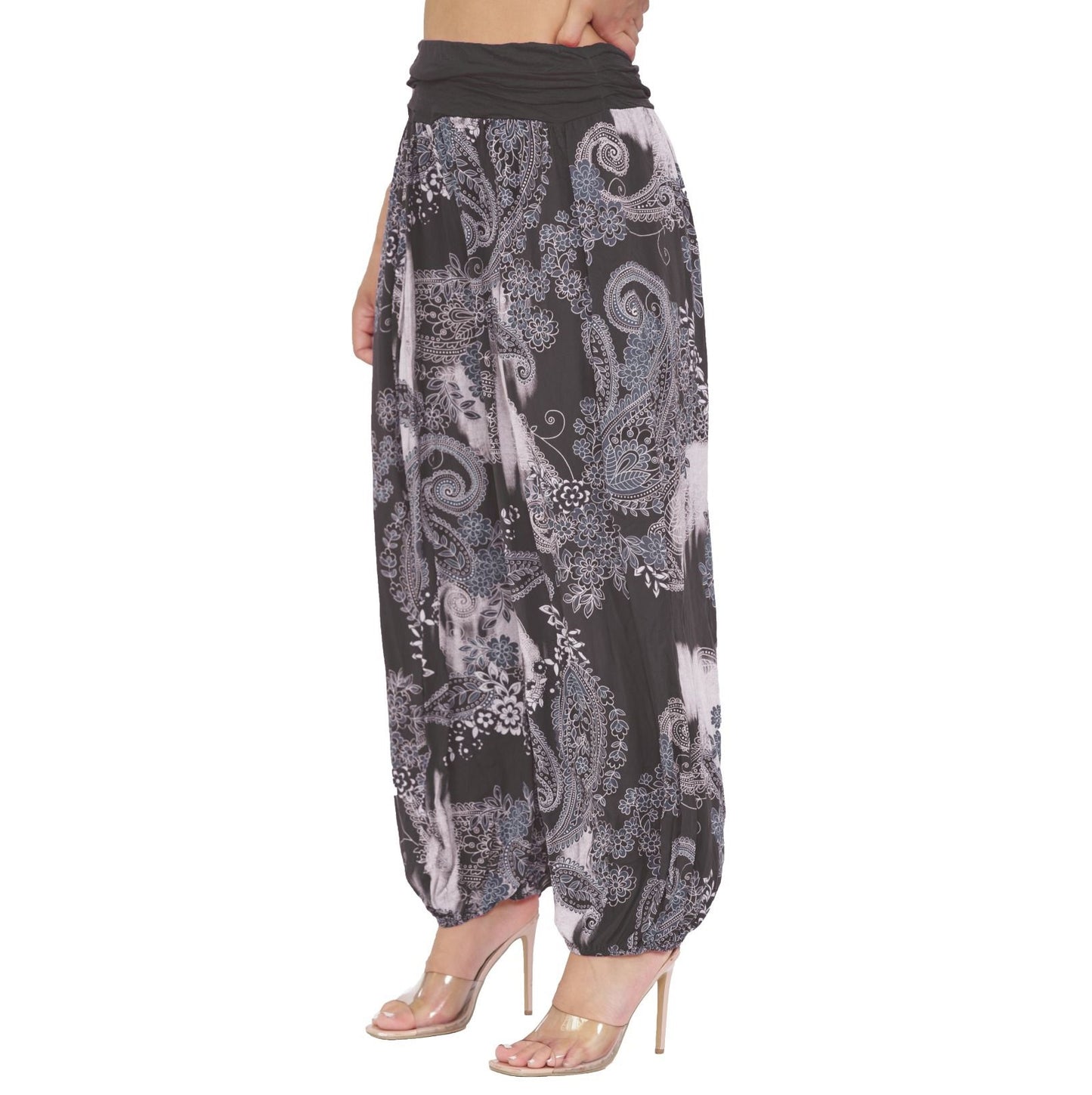 LUXE DIVA Women's Ladies Italian Paisley Print Baggy Harem Alibaba Pants Trousers Size 8-26 One Size Fit