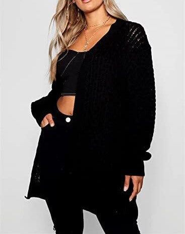 Women Crochet Knitted Oversized Cardigan Ladies Jumpers Open Front Long Sleeve Plus Size Sheer Knit Solid Cardigans Top