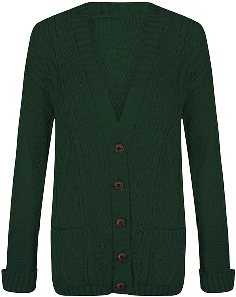 New Womens Everyday Long Sleeve Button Top Ladies Chunky Aran Cable Knit Grandad Cardigan UK Size 8-14