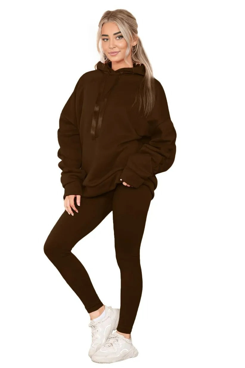 Womens Ladies Ruched Sleeve Fleece Hoodie Oversized Hooded Sweatshirt Jumper Top