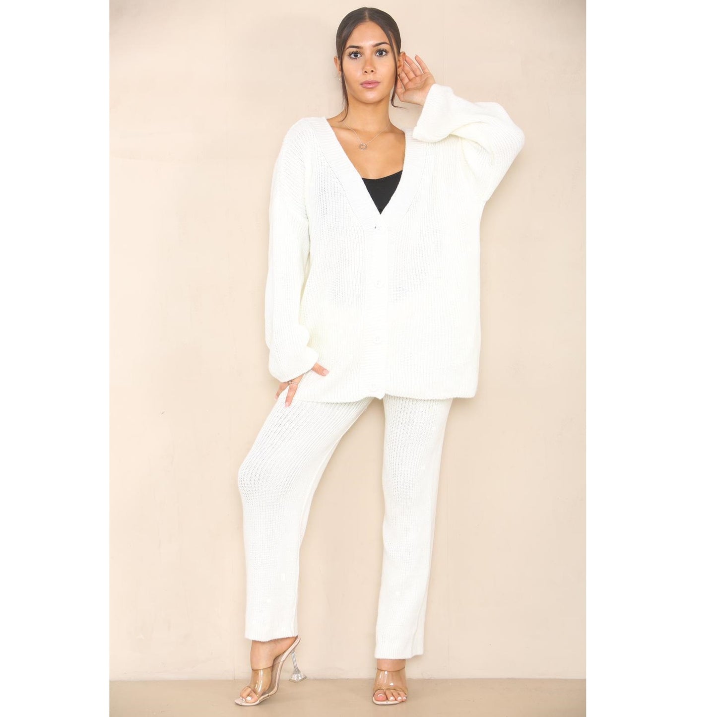 Womens Knitted Loungewear Sets Ladies Plain Chunky 4 Button Casual Winter Warm Oversized Baggy Loose Fit Ladies 2 Piece Tracksuits UK 8-14