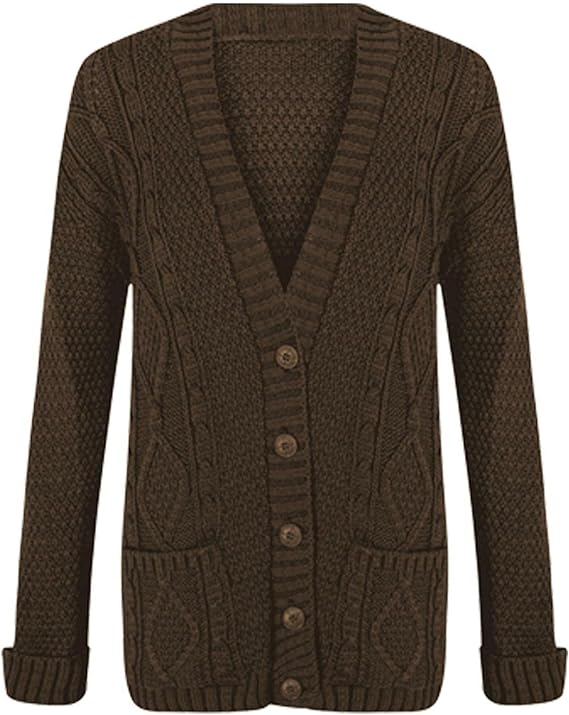 New Womens Everyday Long Sleeve Button Top Ladies Chunky Aran Cable Knit Grandad Cardigan UK Size 8-14