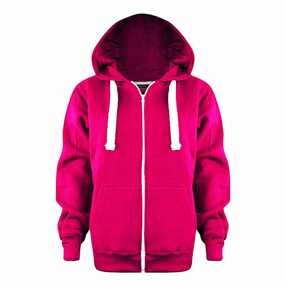 Girls Boys Children Fleece Plain Hoodie Top Kids Hooded Jacket Zip Up Warm Hoody 3-13 Years