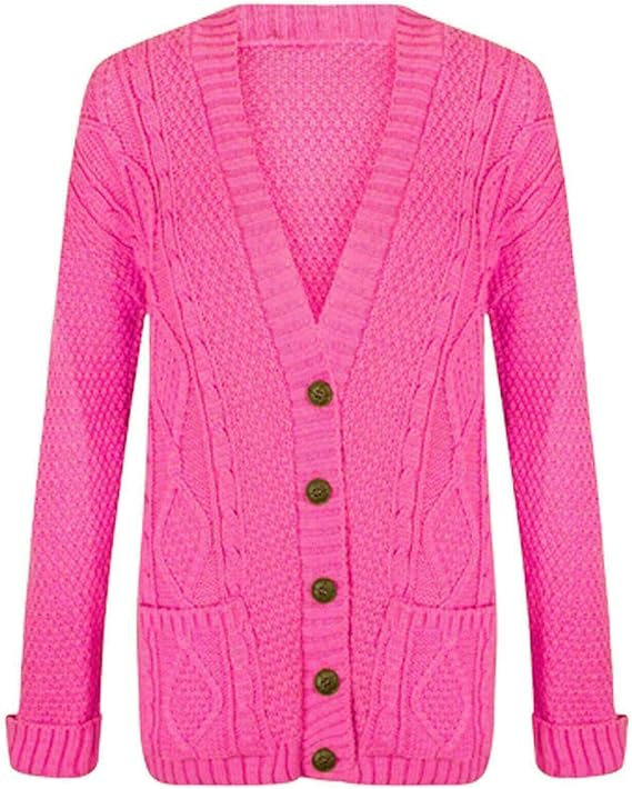 New Womens Everyday Long Sleeve Button Top Ladies Chunky Aran Cable Knit Grandad Cardigan UK Size 8-14