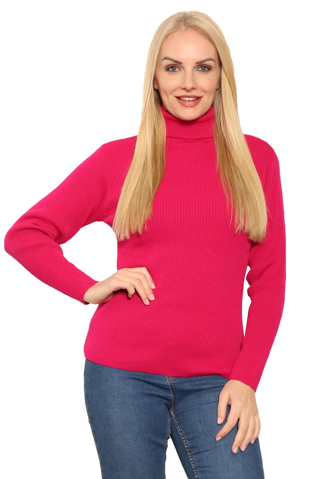 Ladies High Roll Neck Fine Jumper Sweater Long Sleeve Polo Ribbed Top