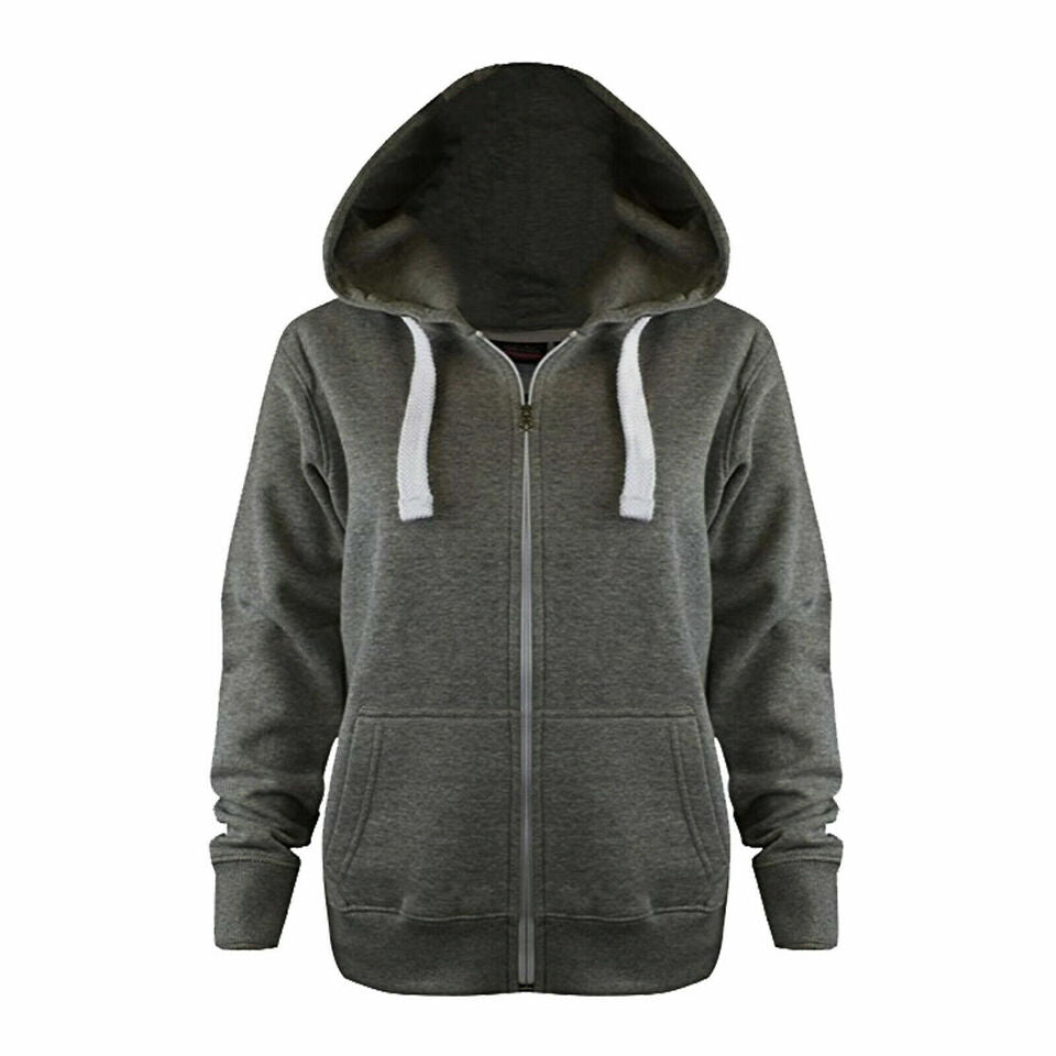 Ladies Plain Colour Hoodie Womens Fleece Hooded Top Zip Zipper Hoodie Sweatshirt Available in 22 Colours Plus Sizes 2XL-5XL