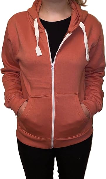 Ladies Plain Colour Hoodie Womens Fleece Hooded Top Zip Zipper Hoodie Sweatshirt Available in 22 Colours Plus Sizes Small-XL