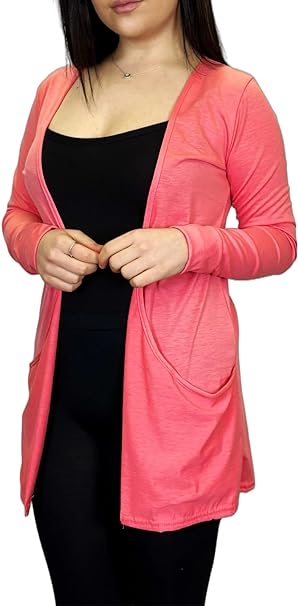 Ladies Long Sleeve Pocket Cardigan Womens Top Sizes 8-26