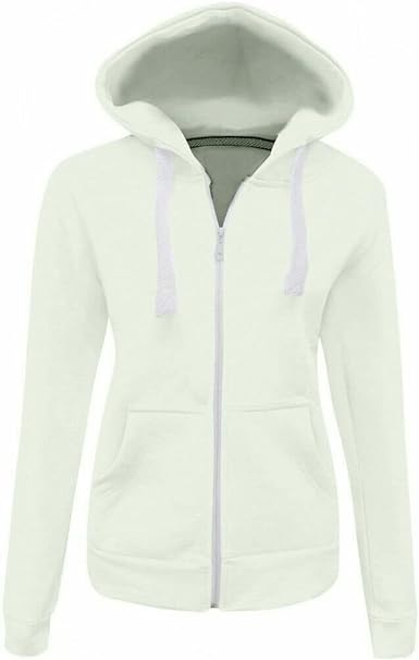 Ladies Plain Colour Hoodie Womens Fleece Hooded Top Zip Zipper Hoodie Sweatshirt Available in 22 Colours Plus Sizes 2XL-5XL