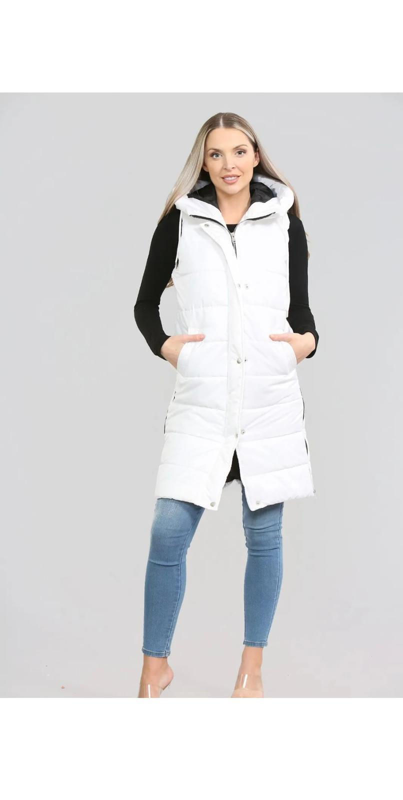 Women Long Line Hooded Puffer Gilet Jacket Padded Vest Body Warmer Top