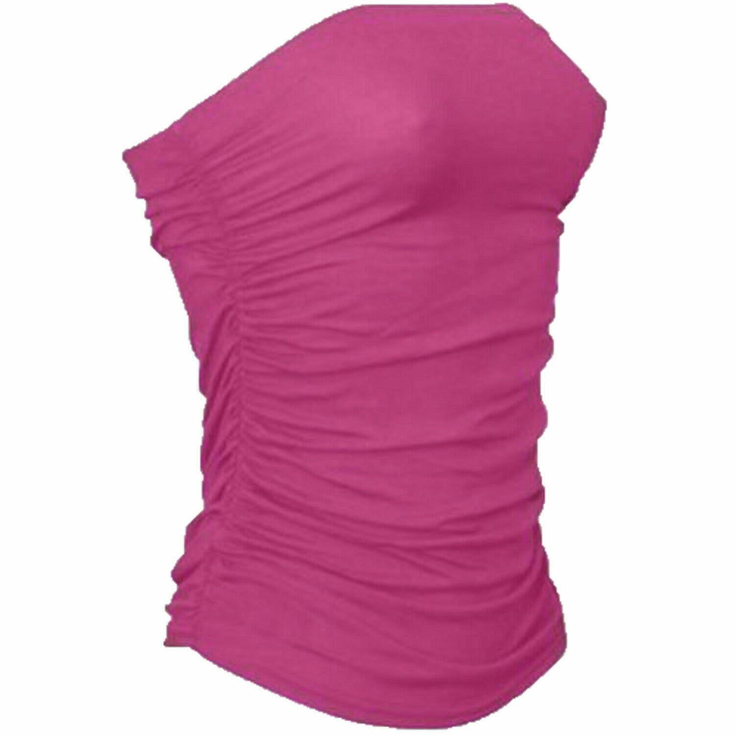 Womens Plain Strapless Sleeveless Ruched Boob Tube Vest Top Ladies Bandeau Top - Sizes 8-14