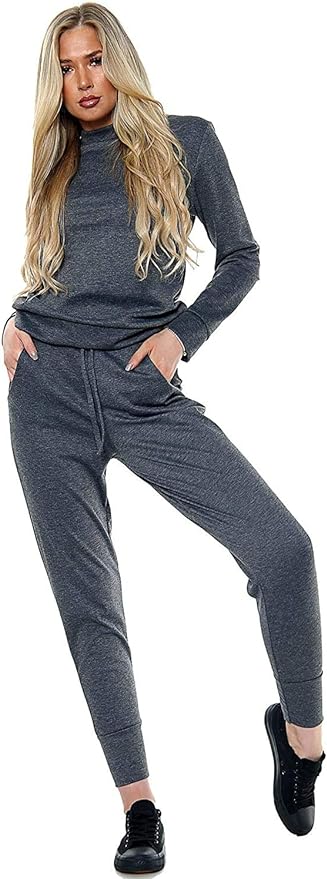 Womens Long Sleeve Loungewear Ladies Two Piece Co ord Set Tracksuit Ladies Crew Neck Sweatshirt and Drawstring Baggy Jogger Pant