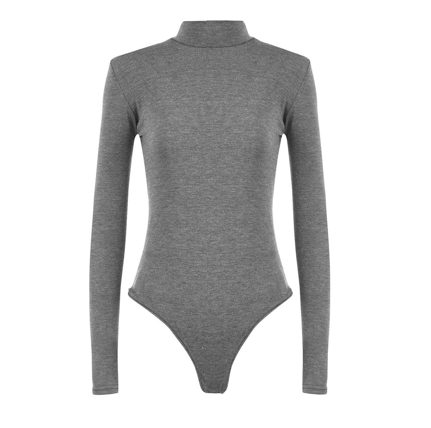 Womens Ladies Long Sleeve Polo Turtle Neck Plain Stretch Bodysuit UK 8-26