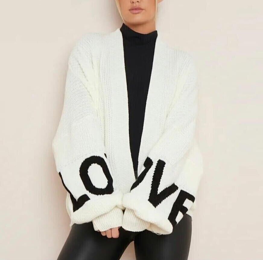 New Women Ladies Love Knitted Open Balloon Sleeve Cropped Cardigan