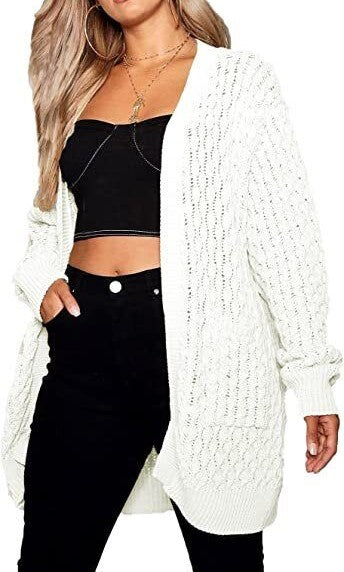 Women Crochet Knitted Oversized Cardigan Ladies Jumpers Open Front Long Sleeve Plus Size Sheer Knit Solid Cardigans Top