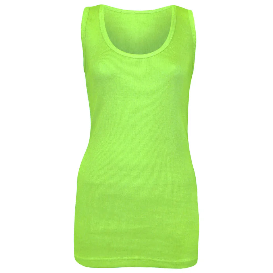 Women’s Plain Summer Stretchy Ribbed Vest Ladies Casual Sleeveless Cotton Camisole T-Shirt Style Muscle Gym Sports Rib Cami Long Vest Tank Tee Top