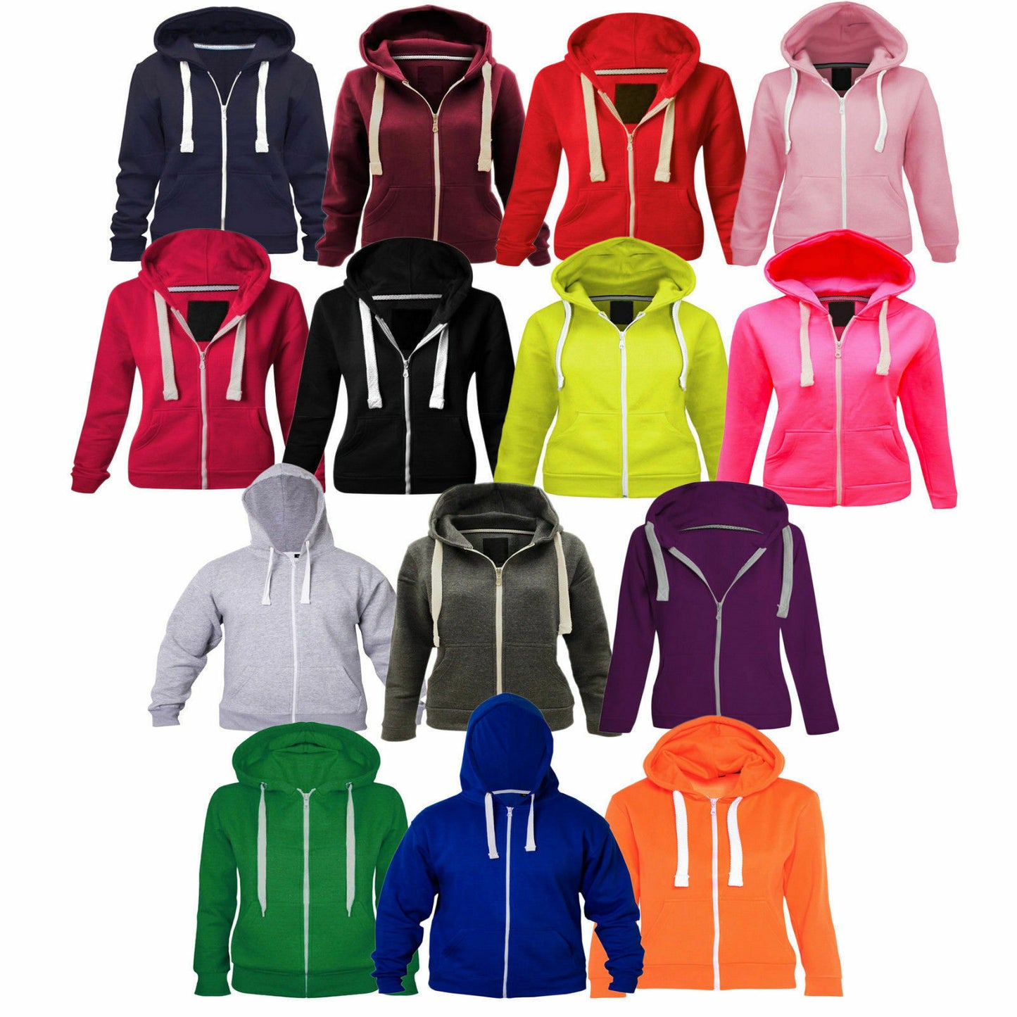 Girls Boys Children Fleece Plain Hoodie Top Kids Hooded Jacket Zip Up Warm Hoody 3-13 Years