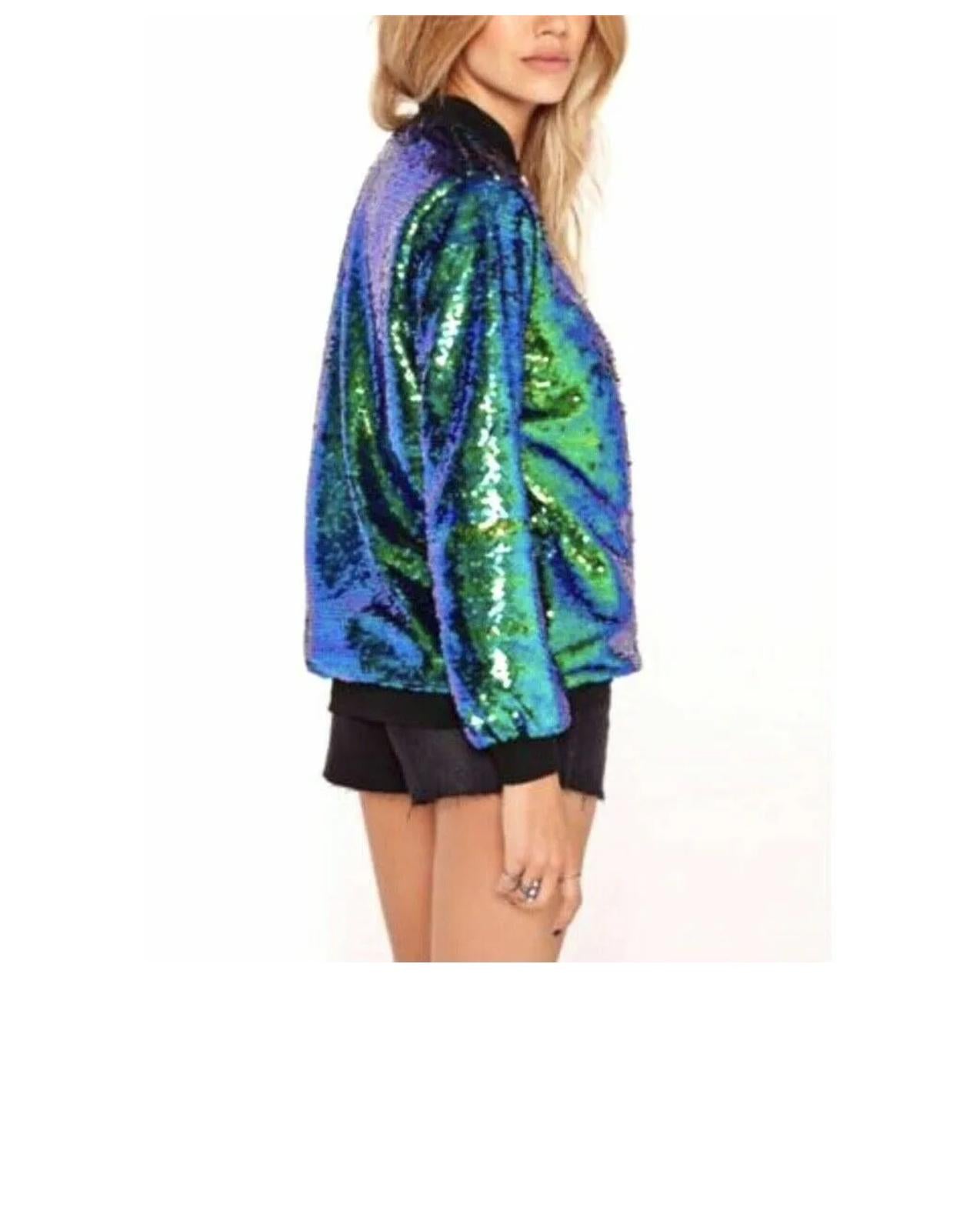 LUXE DIVA New sequin glitter bomber Ladies club dance party festival costume biker jacket