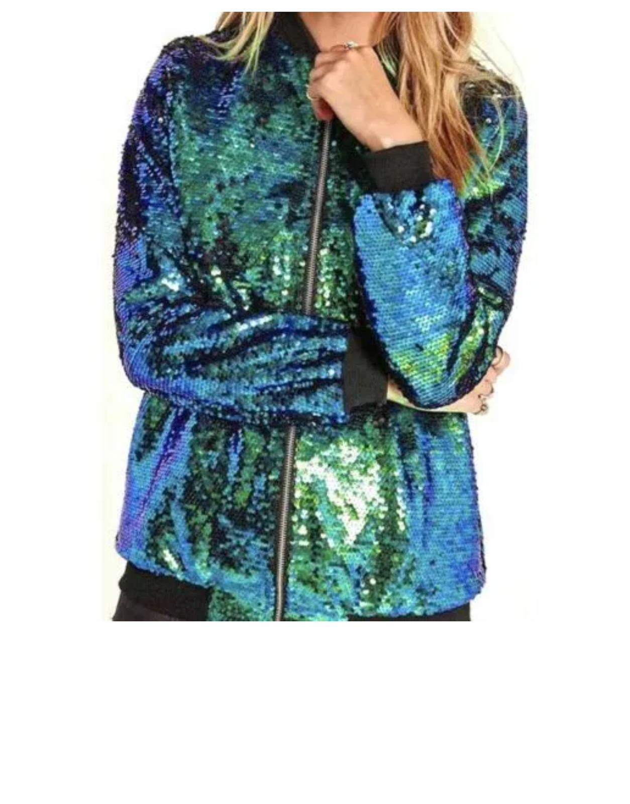 LUXE DIVA New sequin glitter bomber Ladies club dance party festival costume biker jacket