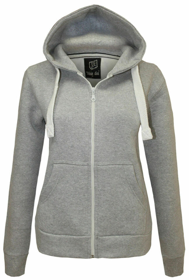 Ladies Plain Colour Hoodie Womens Fleece Hooded Top Zip Zipper Hoodie Sweatshirt Available in 22 Colours Plus Sizes 2XL-5XL