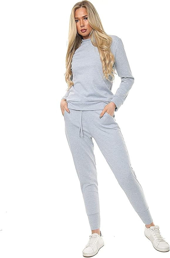 Womens Long Sleeve Loungewear Ladies Two Piece Co ord Set Tracksuit Ladies Crew Neck Sweatshirt and Drawstring Baggy Jogger Pant