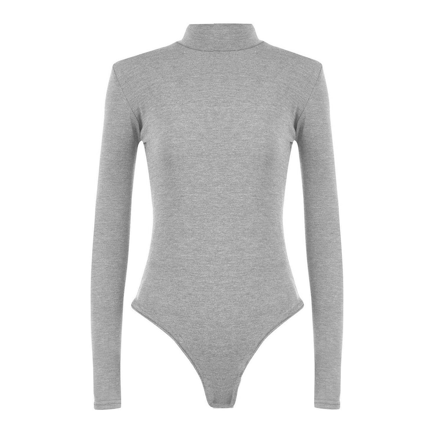 Womens Ladies Long Sleeve Polo Turtle Neck Plain Stretch Bodysuit UK 8-26