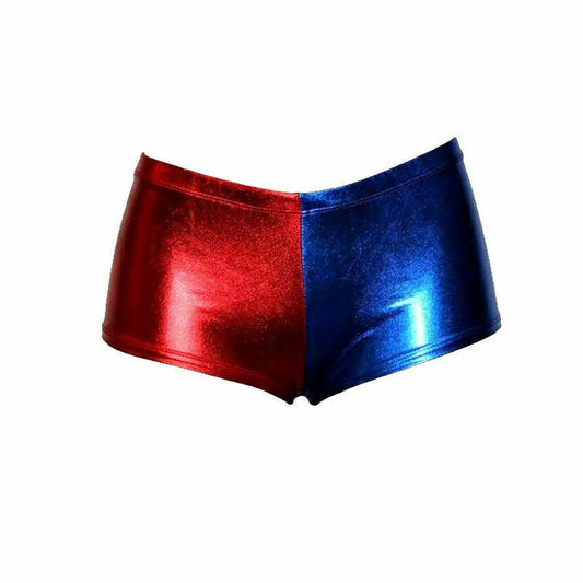 Ladies Girls Kids Halloween Costume Shiny Wet Look Jacket, Leggings, Pants Women Metallic Red & Blue Hot Sexy Shorts