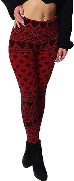 Womens Knitted Tartan Leggings Ladies Soft Warm Wool Christmas Retro Legging