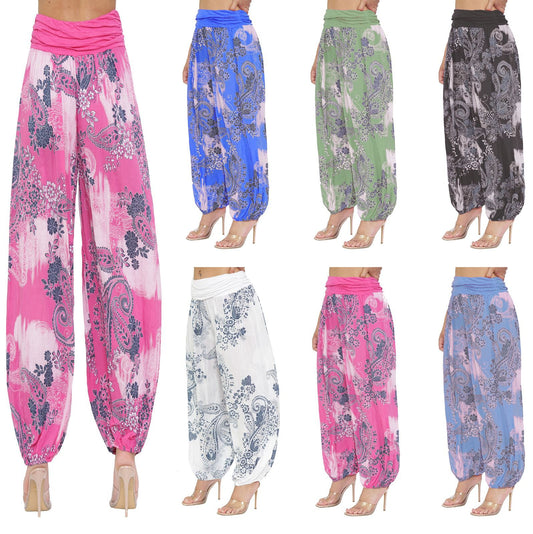 LUXE DIVA Women's Ladies Italian Paisley Print Baggy Harem Alibaba Pants Trousers Size 8-26 One Size Fit