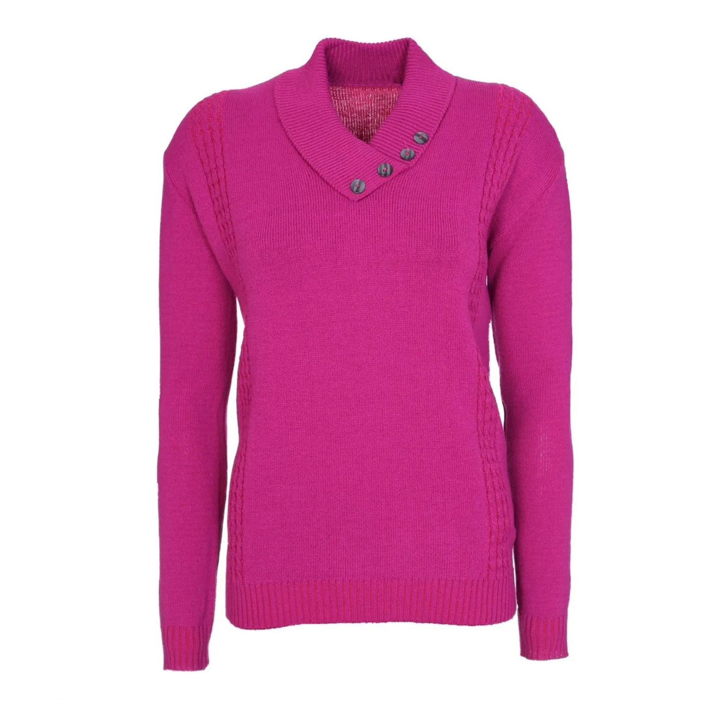 LADIES LONG SLEEVE KNITTED JUMPER VNECK SHAWN COLLAR WITH 4 BUTTONS